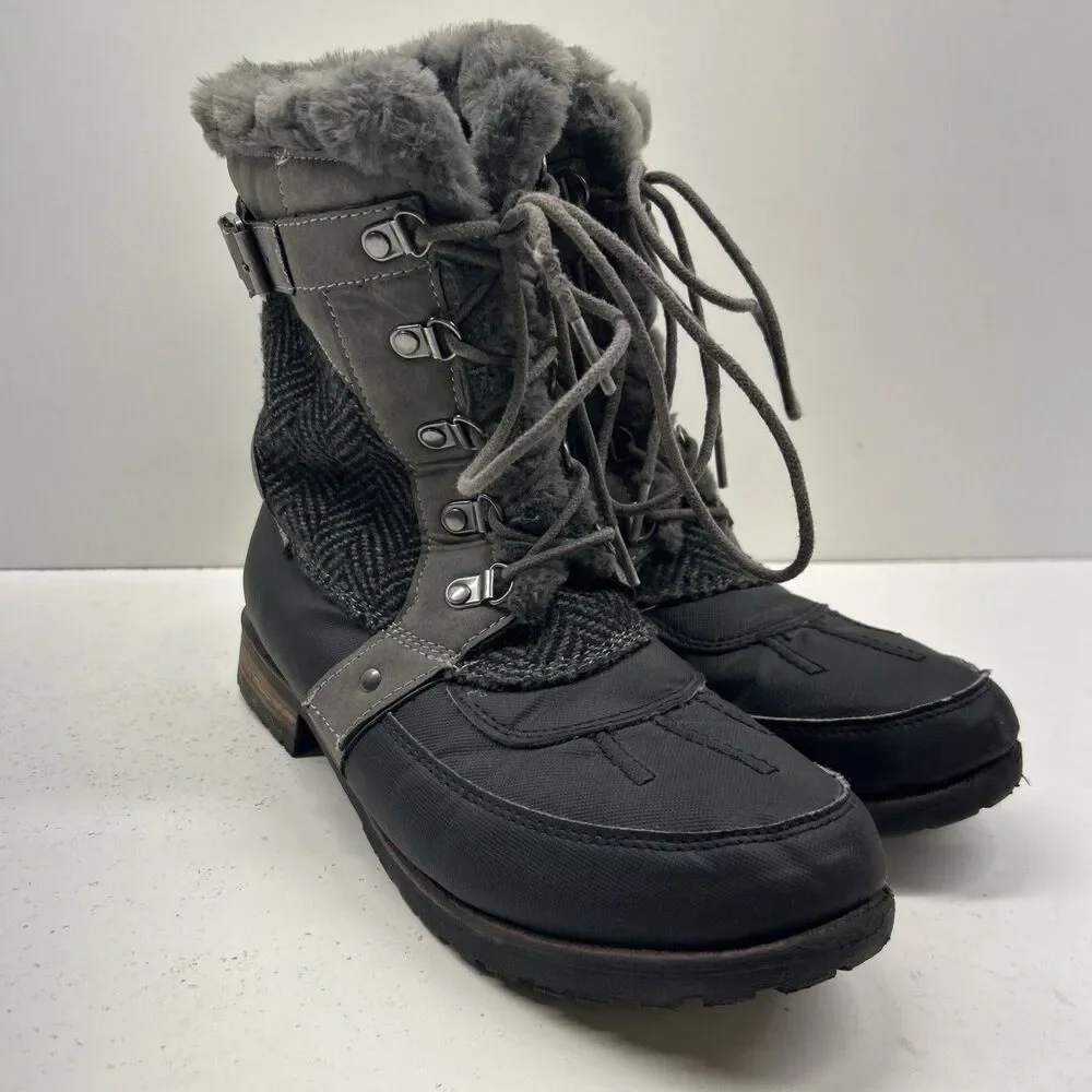 Rock & Candy By Zigi Danlea Gray Lace Up Faux Fur Trim Boots‎ Womens Sz 10M